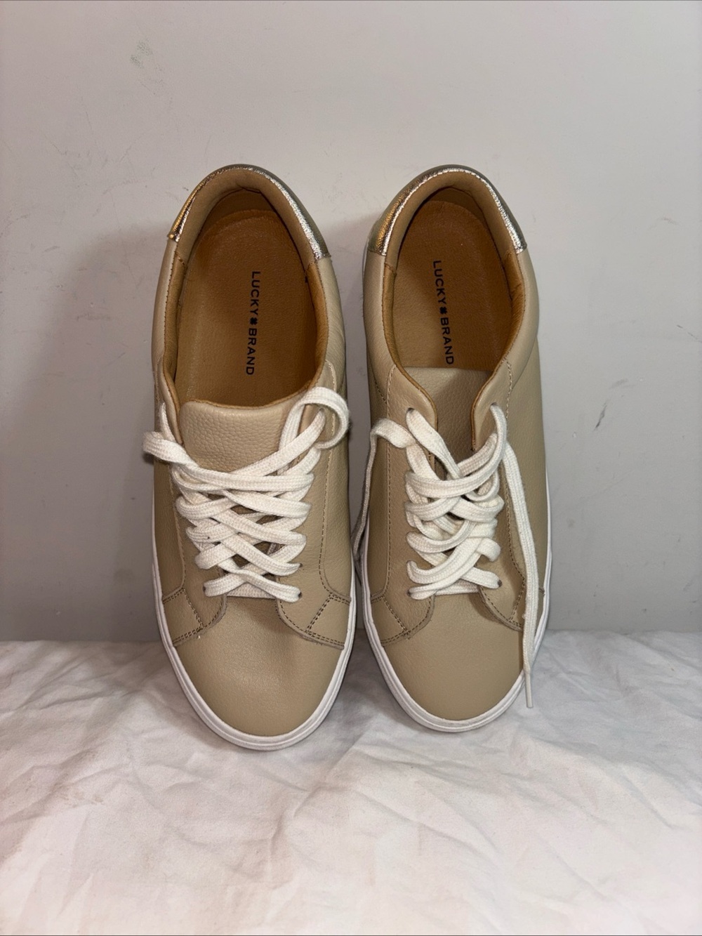 Lucky Brand Tan Leather Lace-Up Sneakers
